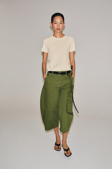 Zara SHORT-SLEEVE KNIT TOP - Ecru