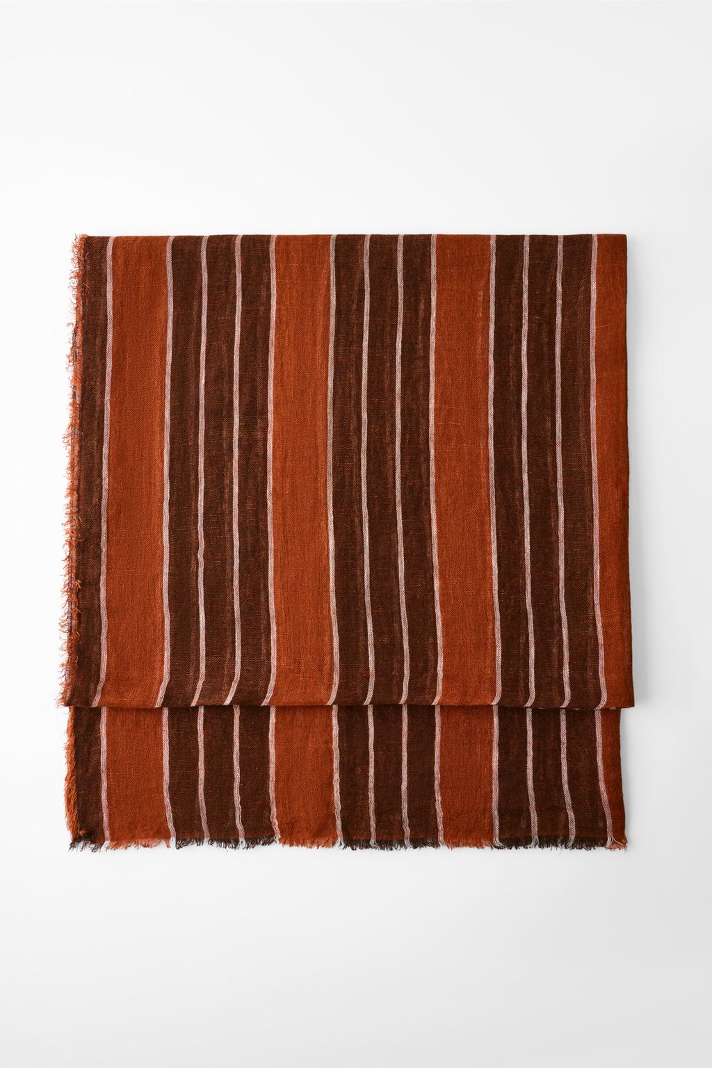 100% LINEN STRIPED PRINT SCARF