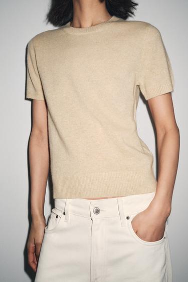 PULL MANCHES COURTES 100 % CACHEMIRE - Sable de Zara - Image 5