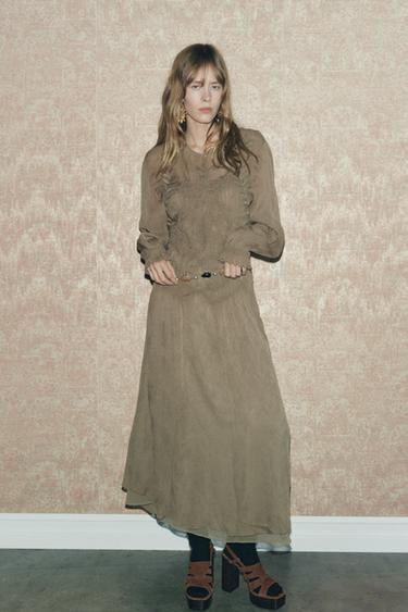 Zara EMBROIDERED JACQUARD DRESS ZW COLLECTION - Gray green - Image 0