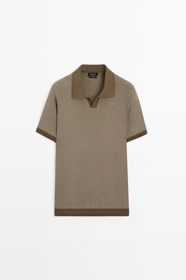 Zara 100% cotton contrast knit polo sweater - 548