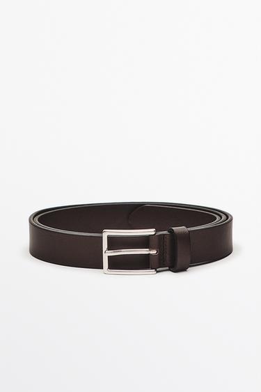 Cinturón hebilla rectangular piel napa - Marrón de Zara