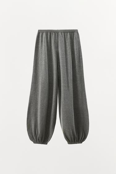 COTTON BLEND KNIT SAROUEL TROUSERS - Grey by Zara - Image 5