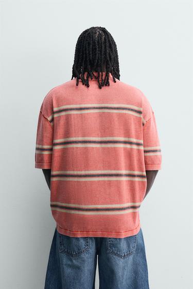 POLO EN MAILLE RELAXED FIT À RAYURES - Rouge de Zara - Image 2