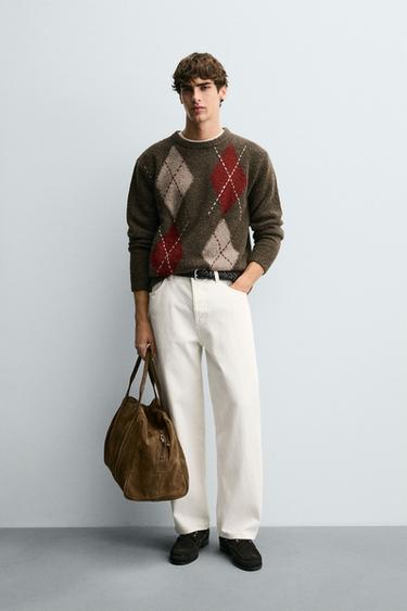 DIAMOND JACQUARD JUMPER - Brown by Zara - Image 0