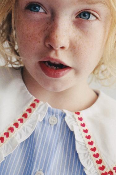 STRIPED HEART PETER PAN COLLAR SHIRT - Blue by Zara