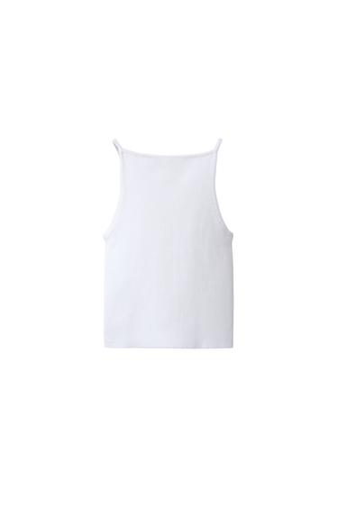 Zara RIBBED KNIT TOP - Oyster-white