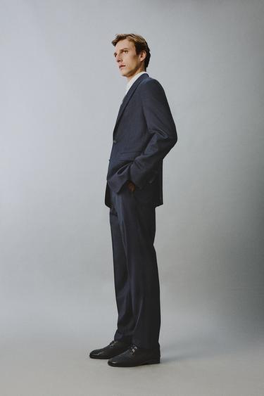 REGULAR FIT 100% WOOL TEXTURED SUIT TROUSERS - Navy blue by Zara - Image 3