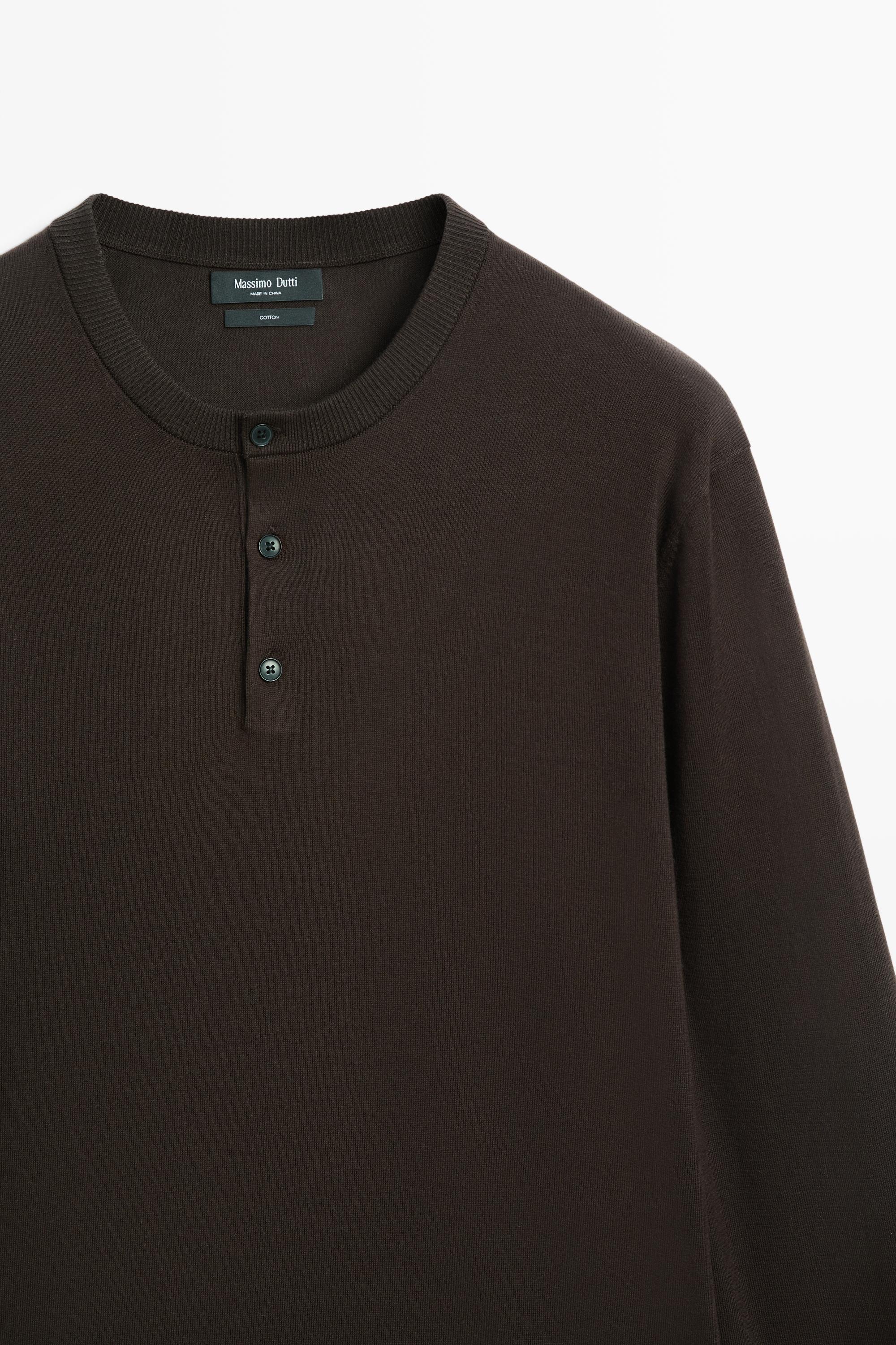 100% Cotton Henley Neck Knit Sweater