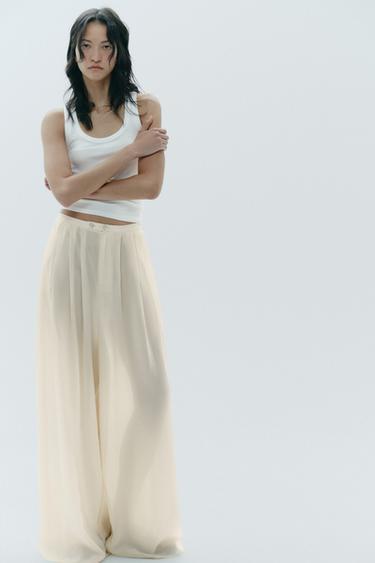 Zara FULL LENGTH MULTI PLEAT PANTS - Ecru - Image 0
