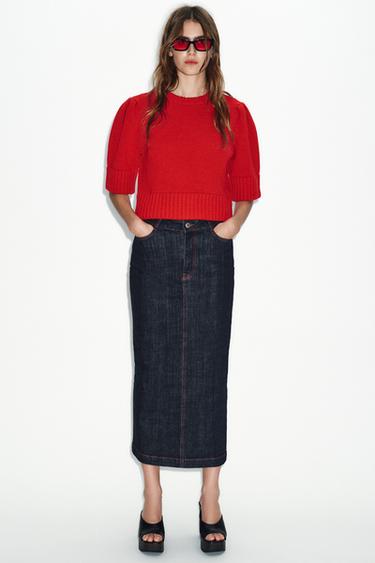 PLAIN KNIT SHORT SLEEVE JUMPER - Red by Zara