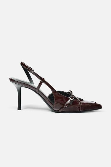 CRACKLED HIGH-HEEL SHOES - Burgundy Red by Zara