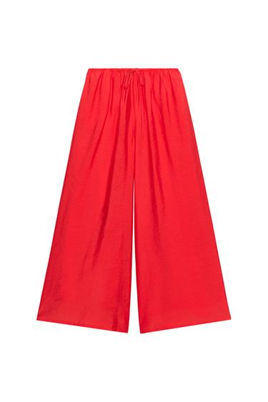 DRAWSTRING PALAZZO TROUSERS - Red / Coral by Zara