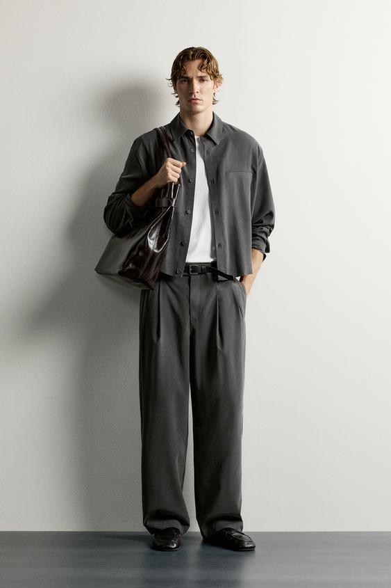 Zara RELAXED FIT PLEATED PANTS - Gray - Image 0