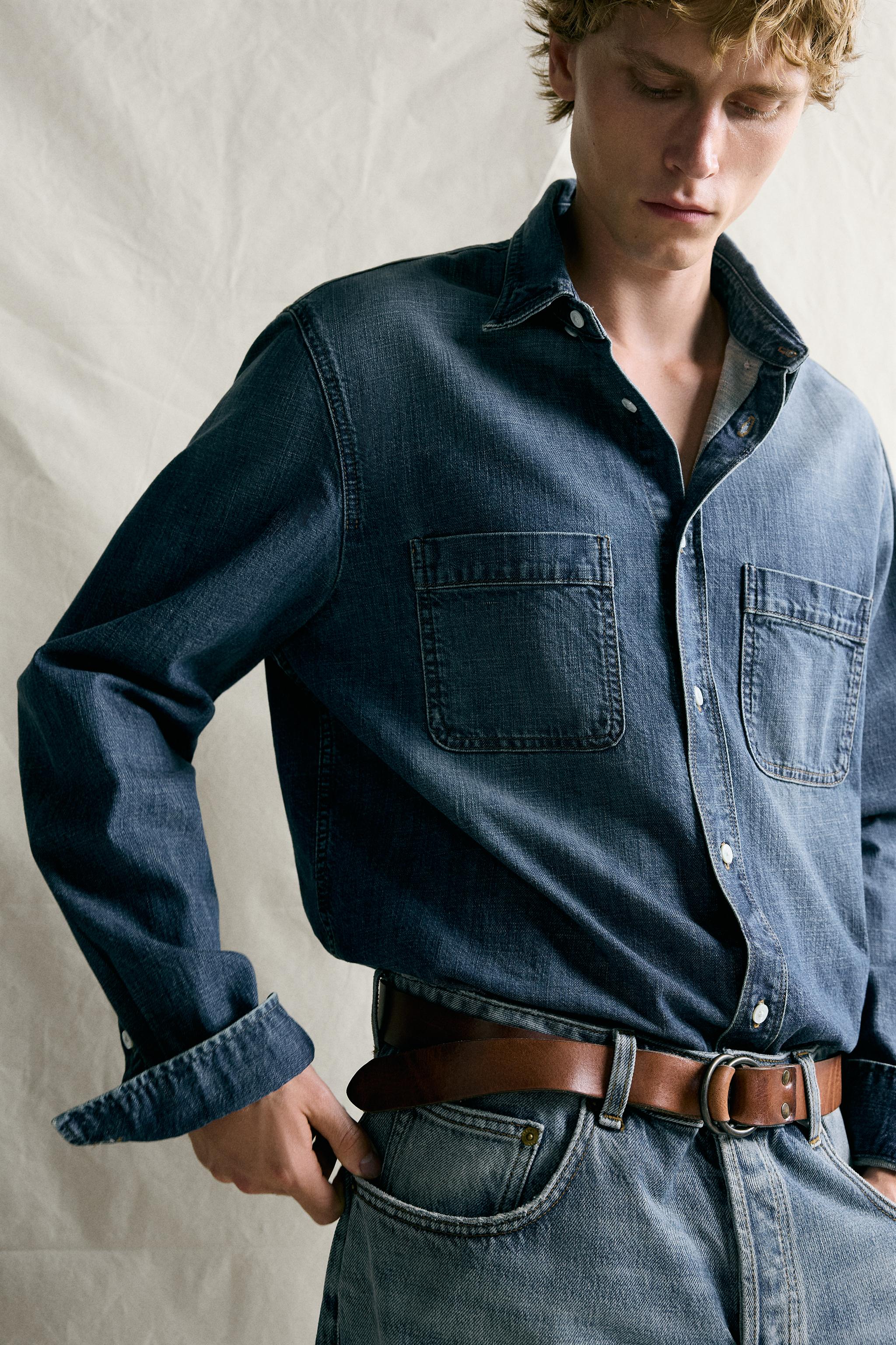 Zara REGULAR FIT DENIM GÖMLEK görsel 6