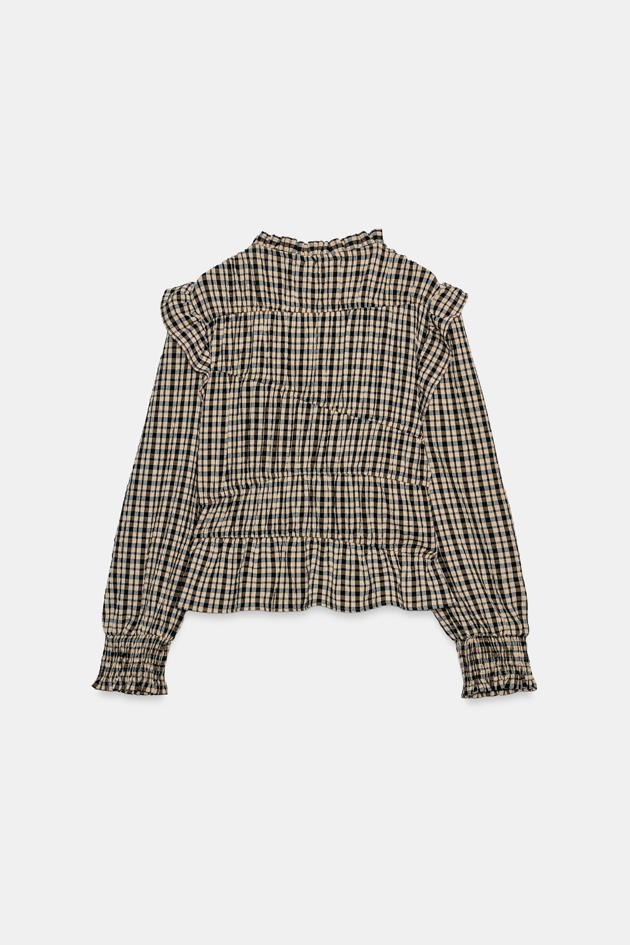 チェック柄フリルブラウス - ブラック/エクリュ | ZARA Japan / 日本 チェック柄フリルブラウス - ブラック/エクリュ | ZARA Japan / 日本