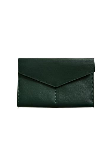 LEATHER CABLE ORGANISER WALLET - Green by Zara