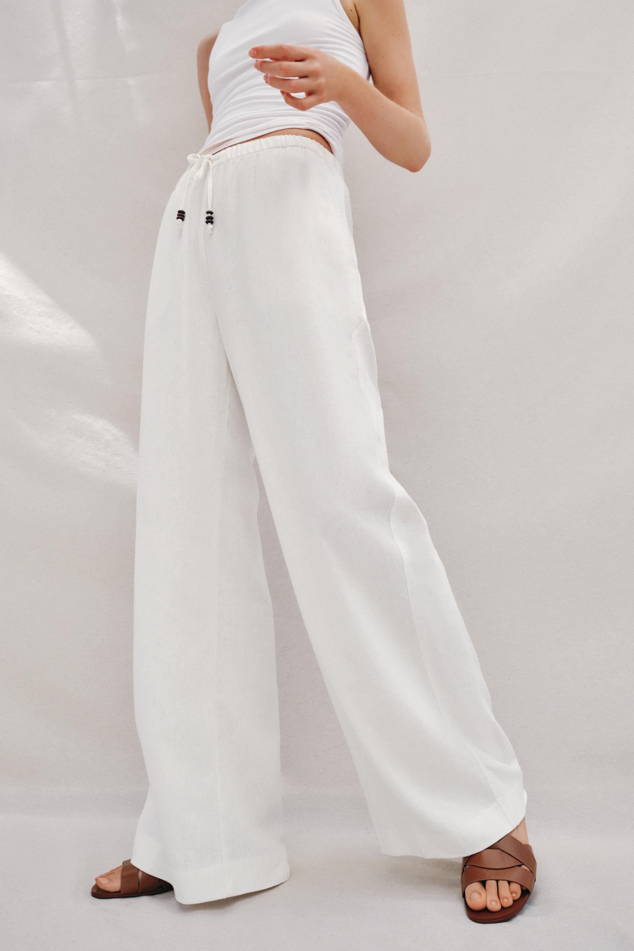 LINEN STRAIGHT LEG PANTS — White