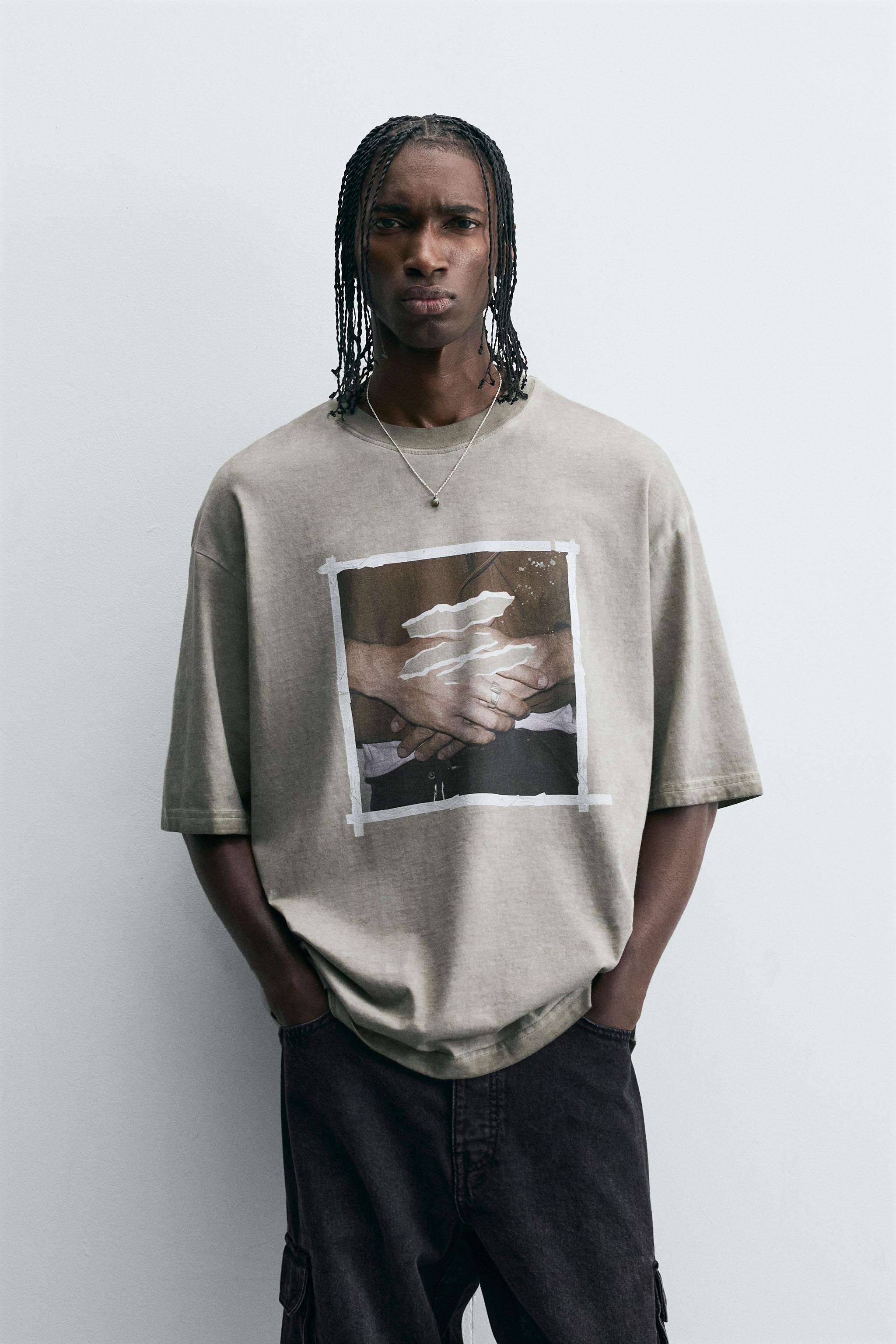 CONTRAST PRINT T-SHIRT - Light grey | ZARA Australia