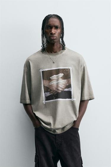 CAMISETA ESTAMPADO COMBINADO - Gris claro de Zara