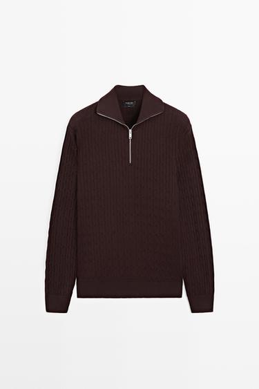 Zara Mock neck knit zip sweater - Burgundy