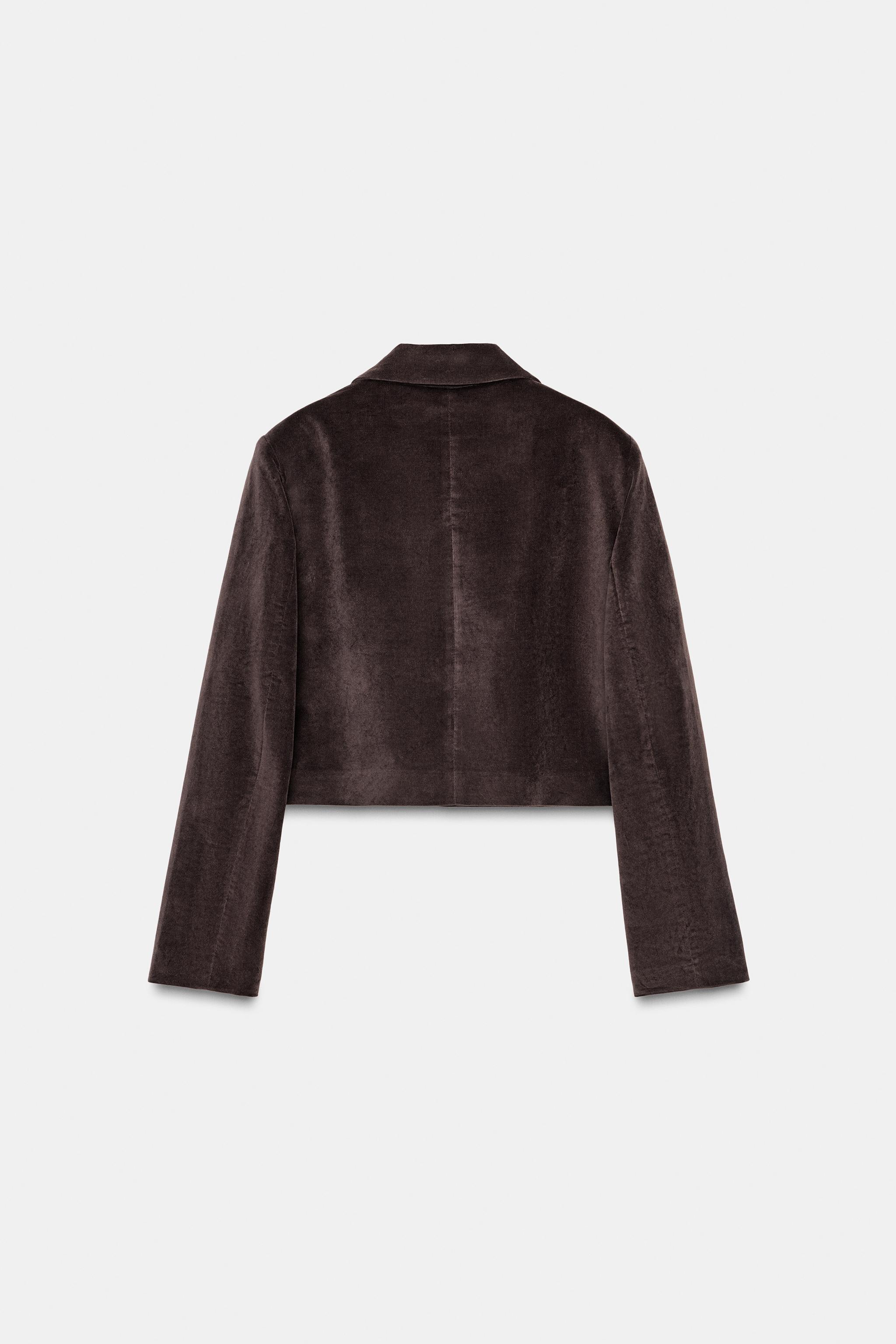 BLAZER CROPPED VELVET - Cinza-toupeira | ZARA Brasil