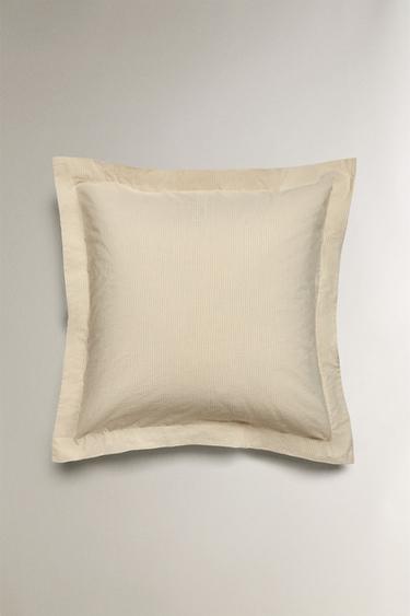 STRIPED SEERSUCKER COTTON PILLOWCASE - Beige by Zara - Image 2