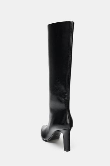 BOTTES À TALONS LARGES EFFET VERNI - Noir de Zara - Image 4