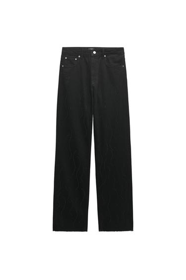 ZW COLLECTION STRAIGHT-LEG MID-RISE RHINESTONE JEANS