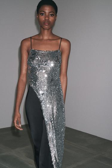 ASYMMETRIC SEQUIN TOP - Silver by Zara - Image 1