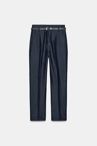 HIGH-WAIST TROUSERS WITH BELT - Indigo by Zara