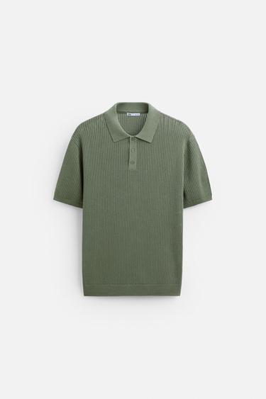 COTTON - LINEN KNIT POLO SHIRT - Greenish by Zara