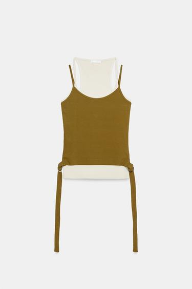 페이크 더블 콘트라스트 탑 - Zara 크림