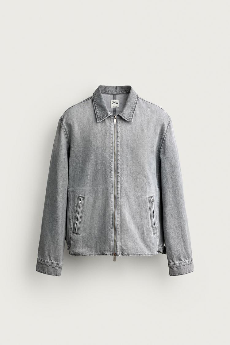 ZIPPED WASHED DENIM JACKET