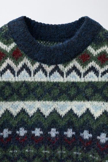 Zara JACQUARD KNIT JUMPER - Blue marl