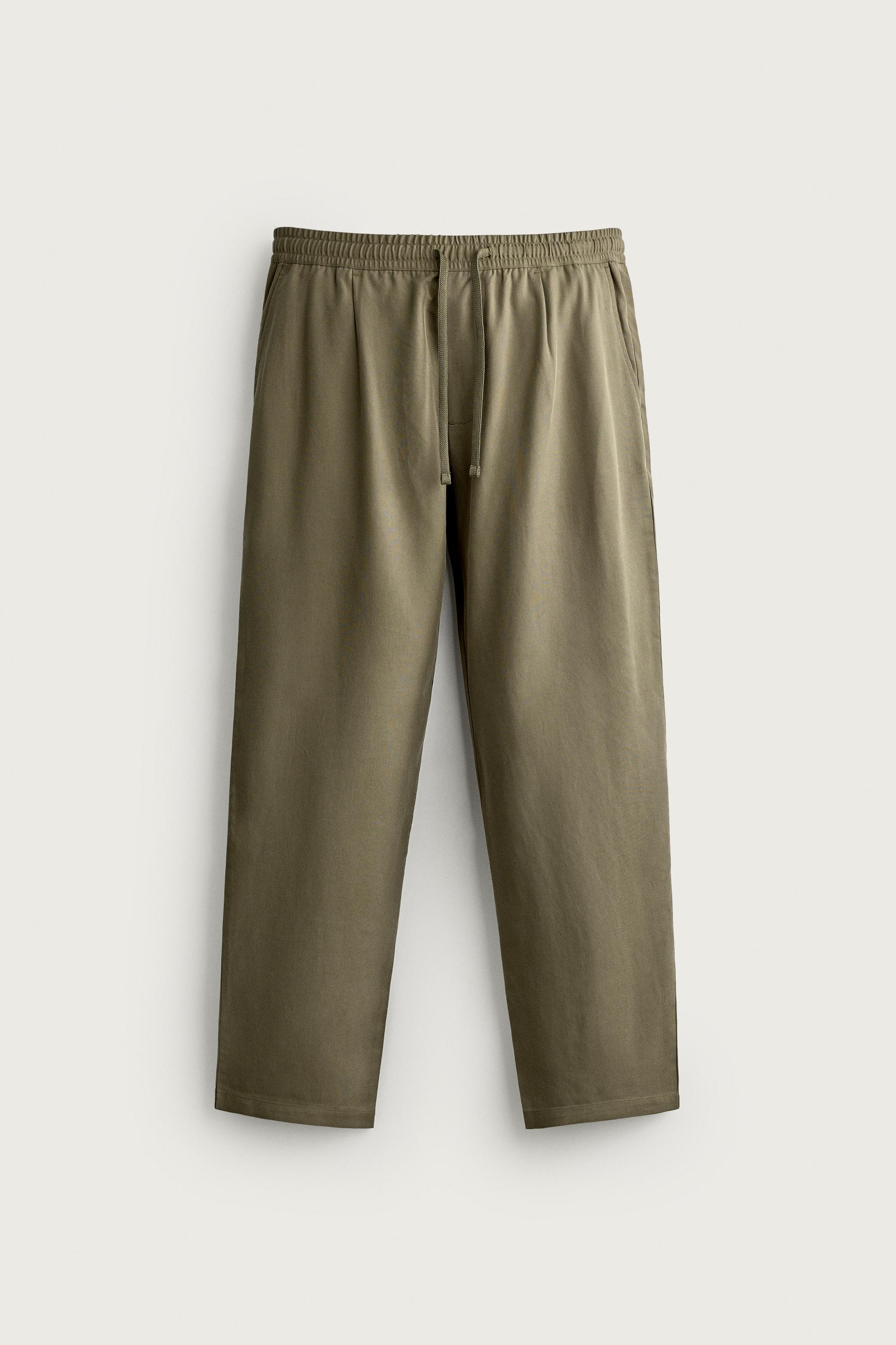 100% LYOCELL RELAXED FIT PANTS — Olive green