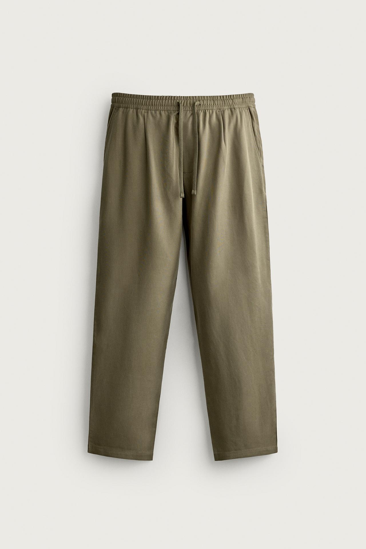 100% LYOCELL RELAXED FIT PANTS — Olive green
