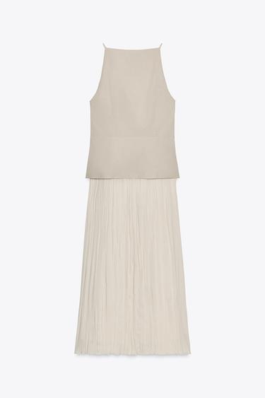 PLEATED SKIRT MIDI WAISTCOAT DRESS - Beige by Zara - Image 6