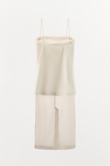 CONTRASTING ORGANZA MIDI DRESS - Ecru by Zara - Image 4