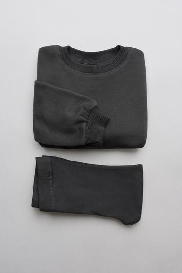 CONJUNTO DE MOLETOM LISO E LEGGINGS COM NERVURAS - Cinza-antracito da Zara