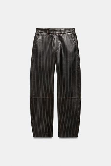 Zara STRIPED LEATHER PANTS ZW COLLECTION LIMITED EDITION - Black