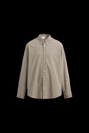 Zara REGULAR FIT CHECKED SHIRT - Sand