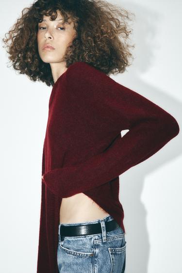 PLAIN KNIT SWEATER - Maroon by Zara