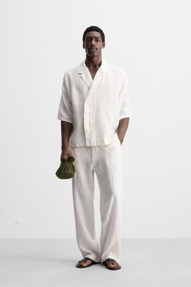 RELAXED FIT 100% LINEN TROUSERS - White by Zara