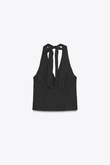 Zara POLKA DOT VEST TOP - Black / White
