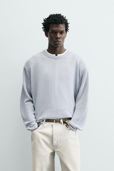 REGULAR FIT 100% LINEN JUMPER - Blue / Steel by Zara