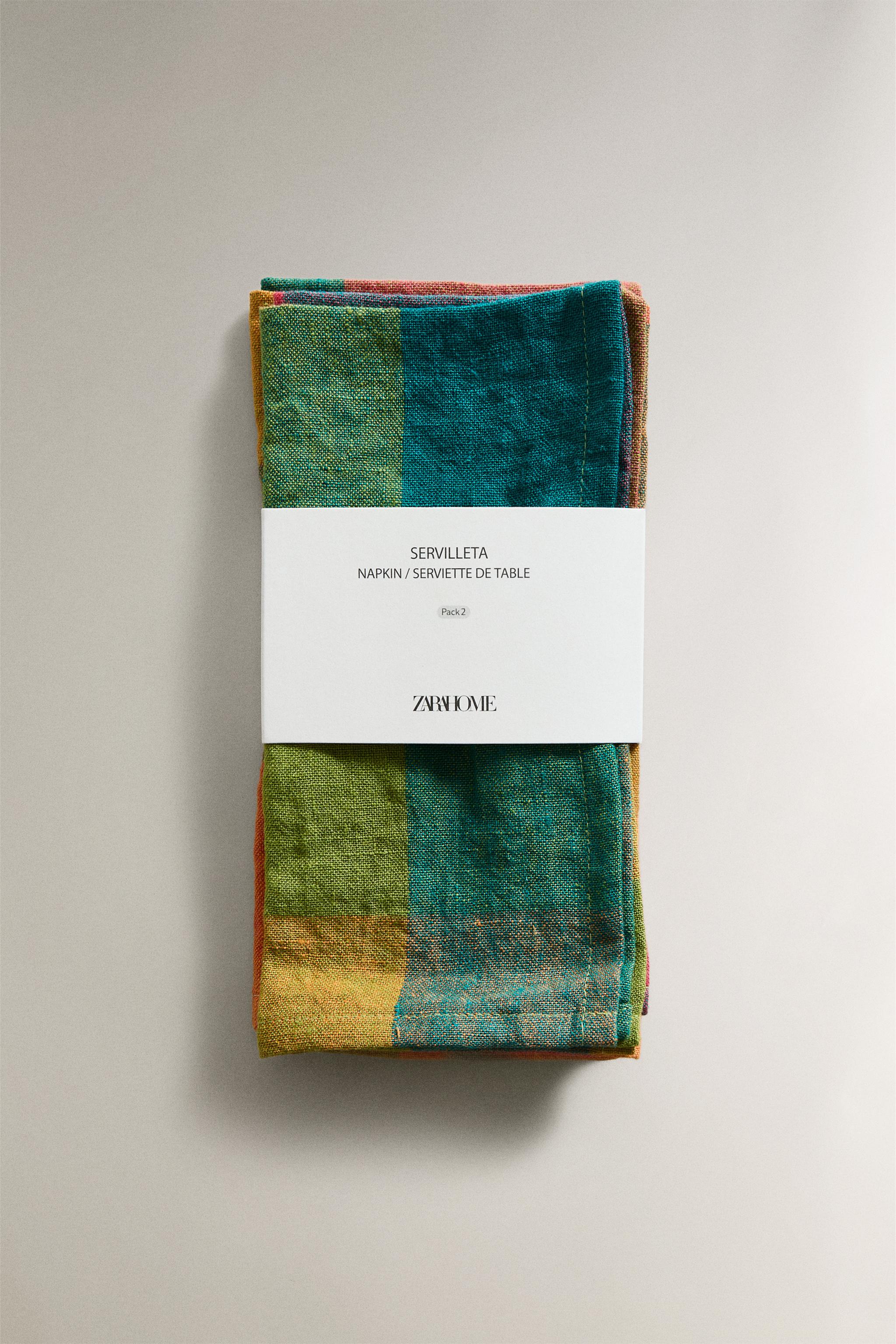 SET OF MULTICOLORED CHECK LINEN NAPKINS (SET OF 2)
