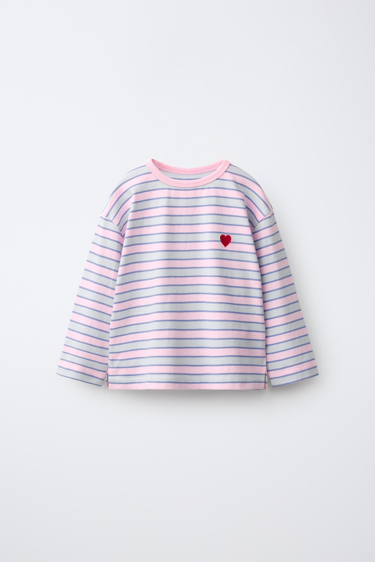 STRIPED HEART T-SHIRT — Pink
