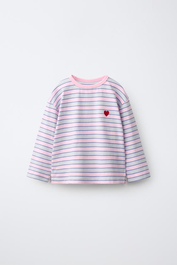STRIPED HEART T-SHIRT - Pink by Zara - Image 0
