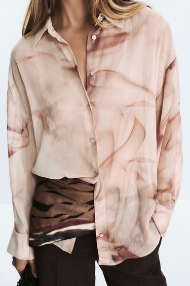 TIE-DYE PRINT COTTON GAUZE BLOUSE - Multicoloured by Zara - Image 4